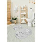 Napoli Home 3D Dijital Baskılı Kaymaz Taban Yıkanabilir Oval Banyo Takımı Klozet Takımı, N-O-Klozet-16-Gri,