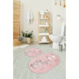Napoli Home 3D Dijital Baskılı Kaymaz Taban Yıkanabilir Oval Banyo Takımı Klozet Takımı, N-O-Klozet-16-Pembe, - Renkli - Paspas