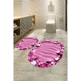 Napoli Home 3D Dijital Baskılı Kaymaz Taban Yıkanabilir Oval Banyo Takımı Klozet Takımı, N-O-Klozet-47-Pembe, - Renkli - Paspas