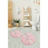Napoli Home 3D Dijital Baskılı Kaymaz Taban Yıkanabilir Yuvarlak Ikili Banyo Takımı, N-Y-Klozet-16-Pembe, - Renkli - Paspas