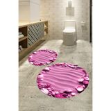 Napoli Home 3D Dijital Baskılı Kaymaz Taban Yıkanabilir Yuvarlak Ikili Banyo Takımı, N-Y-Klozet-47-Pembe, - Renkli - Paspas