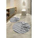 Napoli Home 3D Dijital Baskılı Kaymaz Taban Yıkanabilir Yuvarlak Ikili Banyo Takımı, N-Y-Klozet-48-Gri,
