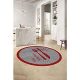 Napoli Home Baskı Çatal Bıçak Motifli Yıkanabilir Kaymaz Taban Yuvarlak Salon Mutfak Halısı