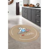 Napoli Home Baskılı Yemek Pişiren Kedi Motifli Yıkanabilir Kaymaz Taban Yuvarlak Mutfak Halısı