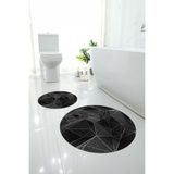 Napoli Home Baskılı Yıkanabilir Geometrik Desenli Yuvarlak Banyo Paspası Klozet Takımı, Klozet-87-Gri,
