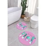 Napoli Home Baskılı Yıkanabilir Kaymaz Kaktüs Model Yuvarlak Banyo Paspası Klozet Takımı, Klozet-76-Pembe,