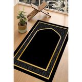 Napoli Home Dijital Baskılı Kaymaz Taban Yıkanabilir Çeyizlik Namazlık Seccade, Seccade-79-Siyah, - 70 x 130 cm