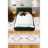 Napoli Home Dijital Baskılı Kaymaz Taban Yıkanabilir Göbekli 3'lü Yatak Odası Takım Halısı NHYO-HT-505 - 80 x 300 cm - Pembe