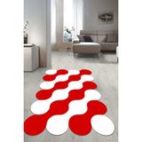 Napoli Home Dijital Baskılı Kaymaz Taban Yıkanabilir Lazer Kesim Salon Halısı Yolluk NLZR-HT-886 - 80 x 150 cm - Kırmızı - Beyaz