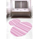 Napoli Home Dijital Baskılı Kaymaz Taban Yıkanabilir Oval 2'li Klozet Takımı Banyo Paspası NOKZ-HT-1010 - Pembe - 2’li