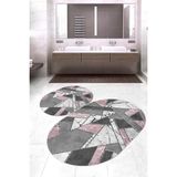 Napoli Home Dijital Baskılı Kaymaz Taban Yıkanabilir Oval 2'li Klozet Takımı Banyo Paspası NOKZ-HT-166 - Pembe