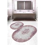Napoli Home Dijital Baskılı Kaymaz Taban Yıkanabilir Oval 2'li Klozet Takımı Banyo Paspası NOKZ-HT-199 - Pembe - 2’li