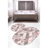 Napoli Home Dijital Baskılı Kaymaz Taban Yıkanabilir Oval 2'li Klozet Takımı Banyo Paspası NOKZ-HT-201 - Pembe - 2’li