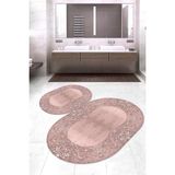 Napoli Home Dijital Baskılı Kaymaz Taban Yıkanabilir Oval 2'li Klozet Takımı Banyo Paspası NOKZ-HT-349 - Pembe - 2’li