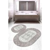 Napoli Home Dijital Baskılı Kaymaz Taban Yıkanabilir Oval 2'li Klozet Takımı Banyo Paspası NOKZ-HT-350 - Gri