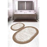 Napoli Home Dijital Baskılı Kaymaz Taban Yıkanabilir Oval 2'li Klozet Takımı Banyo Paspası NOKZ-HT-510 - Kahverengi