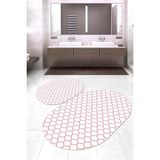 Napoli Home Dijital Baskılı Kaymaz Taban Yıkanabilir Oval 2'li Klozet Takımı Banyo Paspası NOKZ-HT-551 - Pembe - 2’li