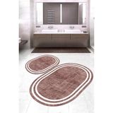 Napoli Home Dijital Baskılı Kaymaz Taban Yıkanabilir Oval 2'li Klozet Takımı Banyo Paspası NOKZ-HT-577 - Pembe - 2’li