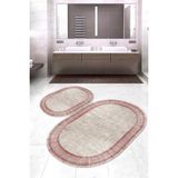 Napoli Home Dijital Baskılı Kaymaz Taban Yıkanabilir Oval 2'li Klozet Takımı Banyo Paspası NOKZ-HT-668 - Pembe