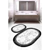 Napoli Home Dijital Baskılı Kaymaz Taban Yıkanabilir Oval 2'li Klozet Takımı Banyo Paspası NOKZ-HT-809 - Gri