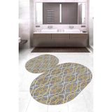 Napoli Home Dijital Baskılı Kaymaz Taban Yıkanabilir Oval 2'li Klozet Takımı Banyo Paspası NOKZ-HY-1055 - Gri