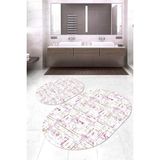 Napoli Home Dijital Baskılı Kaymaz Taban Yıkanabilir Oval 2'li Klozet Takımı Banyo Paspası NOKZ-HY-997 - Pembe - 2’li