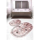 Napoli Home Dijital Baskılı Kaymaz Taban Yıkanabilir Oval 2'li Klozet Takımı Banyo Paspası NOKZ-SD-1032 - Pembe - 2’li