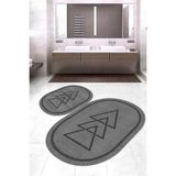 Napoli Home Dijital Baskılı Kaymaz Taban Yıkanabilir Oval 2'li Klozet Takımı Banyo Paspası NOKZ-SD-1063 - Gri - 2’li