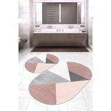 Napoli Home Dijital Baskılı Kaymaz Taban Yıkanabilir Oval 2'li Klozet Takımı Banyo Paspası NOKZ-SD-554 - Pembe - 2’li
