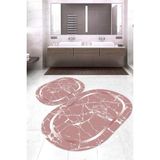 Napoli Home Dijital Baskılı Kaymaz Taban Yıkanabilir Oval 2'li Klozet Takımı Banyo Paspası NOKZ-SD-581 - Pembe - 2’li