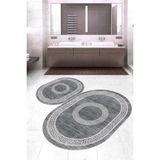 Napoli Home Dijital Baskılı Kaymaz Taban Yıkanabilir Oval 2'li Klozet Takımı Banyo Paspası NOKZ-SD-583 - Gri - 2’li