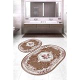 Napoli Home Dijital Baskılı Kaymaz Taban Yıkanabilir Oval 2'li Klozet Takımı Banyo Paspası NOKZ-SD-588 - Kahverengi - 2’li