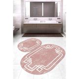 Napoli Home Dijital Baskılı Kaymaz Taban Yıkanabilir Oval 2'li Klozet Takımı Banyo Paspası NOKZ-SD-600 - Pembe - 2’li