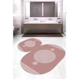 Napoli Home Dijital Baskılı Kaymaz Taban Yıkanabilir Oval 2'li Klozet Takımı Banyo Paspası NOKZ-SD-622 - Pembe - 2’li