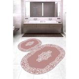Napoli Home Dijital Baskılı Kaymaz Taban Yıkanabilir Oval 2'li Klozet Takımı Banyo Paspası NOKZ-SD-625 - Pembe - 2’li