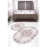 Napoli Home Dijital Baskılı Kaymaz Taban Yıkanabilir Oval 2'li Klozet Takımı Banyo Paspası NOKZ-SD-626 - Pembe - 2’li