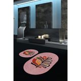 Napoli Home Dijital Baskılı Kaymaz Taban Yıkanabilir Oval Banyo Takımı Klozet Takımı, N-O-Klozet-27-Pembe, - Renkli - Paspas