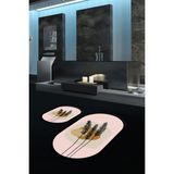 Napoli Home Dijital Baskılı Kaymaz Taban Yıkanabilir Oval Banyo Takımı Klozet Takımı, N-O-Klozet-28-Pembe,