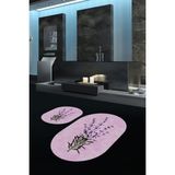 Napoli Home Dijital Baskılı Kaymaz Taban Yıkanabilir Oval Banyo Takımı Klozet Takımı, N-O-Klozet-29-Pembe, - Renkli - Paspas