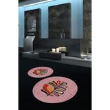 Napoli Home Dijital Baskılı Kaymaz Taban Yıkanabilir Yuvarlak Ikili Banyo Takımı, N-Y-Klozet-27-Pembe, - Renkli - Paspas