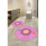 Napoli Home Dijital Baskılı Kaymaz Taban Yıkanabilir Yuvarlak Ikili Banyo Takımı, N-Y-Klozet-49-Pembe, - Renkli - Paspas