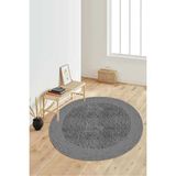 Napoli Home Dijital Baskılı Kaymaz Taban Yıkanabilir Yuvarlak Salon Halısı Koridor Halısı Paspas NDY-HY-1240 - 180 x 180 cm - Gri