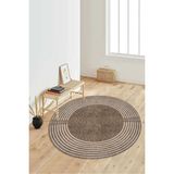 Napoli Home Dijital Baskılı Kaymaz Taban Yıkanabilir Yuvarlak Salon Halısı Koridor Halısı Paspas NDY-HY-1241 - 80 x 80 cm - Kahverengi