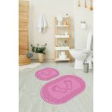 Napoli Home Dijital Baskılı Kaymaz Yıkanabilir Ayak Desen Oval Banyo Takımı Klozet Takımı, N-O-Klozet-18-Pembe,