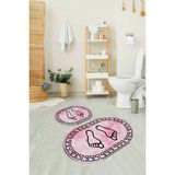 Napoli Home Dijital Baskılı Kaymaz Yıkanabilir Ayak Desen Oval Banyo Takımı Klozet Takımı, N-O-Klozet-19-Pembe, - Renkli - Paspas