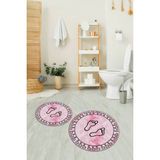 Napoli Home Dijital Baskılı Kaymaz Yıkanabilir Ayak Desen Yuvarlak Ikili Banyo Takımı, N-Y-Klozet-19-Pembe, - Renkli - Paspas