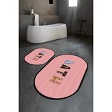 Napoli Home Dijital Baskılı Kaymaz Yıkanabilir Bath Oval Banyo Takımı Klozet Takımı, N-O-Klozet-08-Pembe,