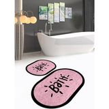Napoli Home Dijital Baskılı Kaymaz Yıkanabilir Bath Oval Banyo Takımı Klozet Takımı, N-O-Klozet-10-Pembe, - Renkli - Paspas