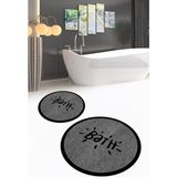 Napoli Home Dijital Baskılı Kaymaz Yıkanabilir Bath Yuvarlak Ikili Banyo Takımı, N-Y-Klozet-10-Gri,