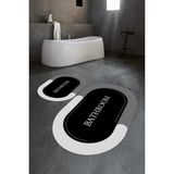 Napoli Home Dijital Baskılı Kaymaz Yıkanabilir Bathroom Oval Banyo Takımı Klozet Takımı, N-O-Klozet-02-Siyah, - Renkli - Paspas